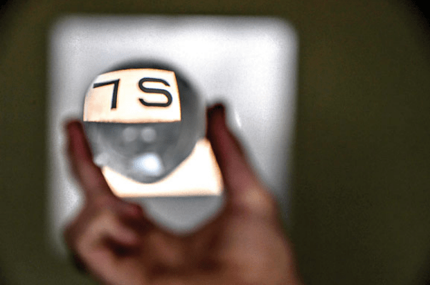 IN FOCUS – This lens shows what an eye chart might look like to Tristan with his corrective lenses. About a year ago, Tristan was diagnosed with Stargardt Disease, which causes people to lose the ability to see in front of them. Messenger Photo by joe Duty.